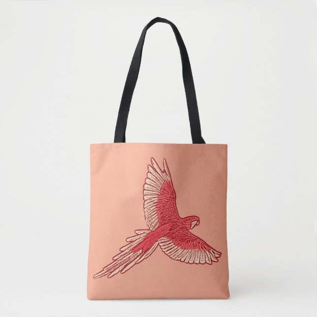 Tote Bag Perroquet en vol, corail orange et crème (Devant)