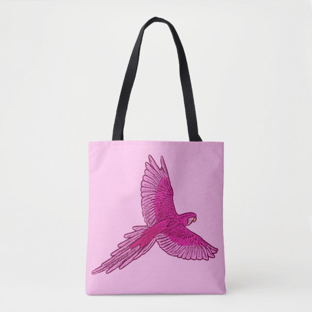 Tote Bag Perroquet en vol, Fuchsia et rose glace (Devant)