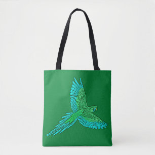 Tote Bag Perroquet en vol, Jade Green et Turquoise