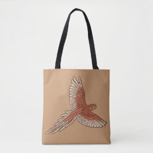 Tote Bag Perroquet en vol, rouille, crème et beige chameau