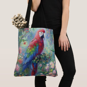Tote Bag Perroquet Oiseau Jungle Floral Impressionnisme pei