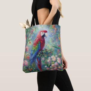Tote Bag Perroquet Oiseau Jungle Floral Impressionnisme pei