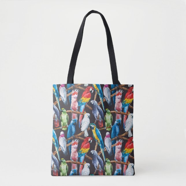 Tote Bag Perroquet : papier peint d'aquarelle tropicale. (Devant)