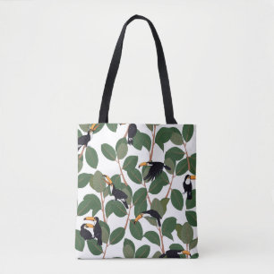 Tote Bag Perroquet toucan avec ficus palm feuilles sans sou