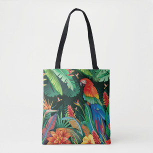Tote Bag Perroquet tropical : Arrière - plan floral exotiqu