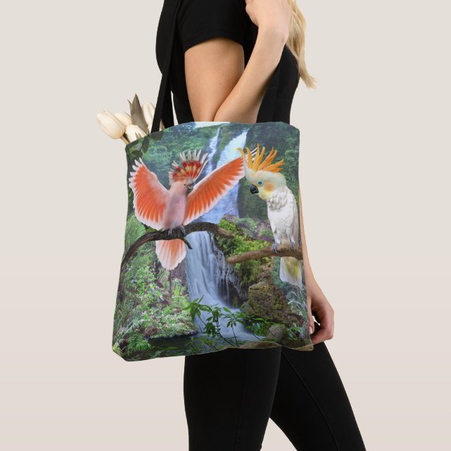 TOTE BAG PERROQUETS COCKATOOS AU PARADIS (De près)