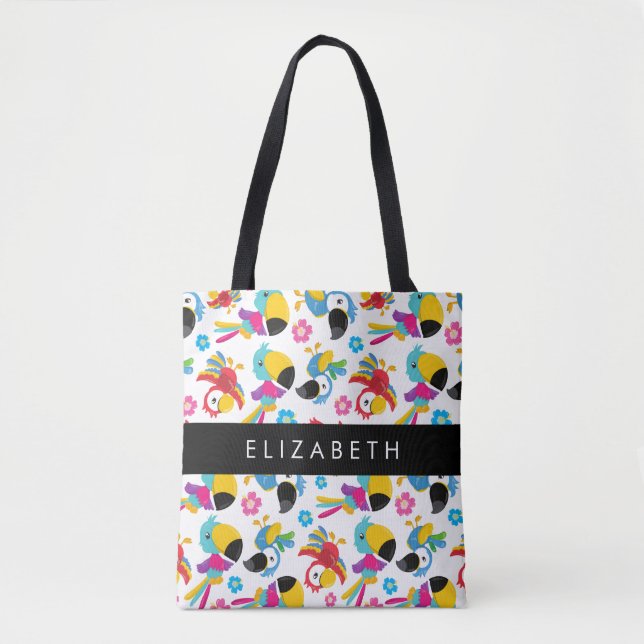 Tote Bag Perroquets colorés, perroquets tropicaux, Votre No (Devant)