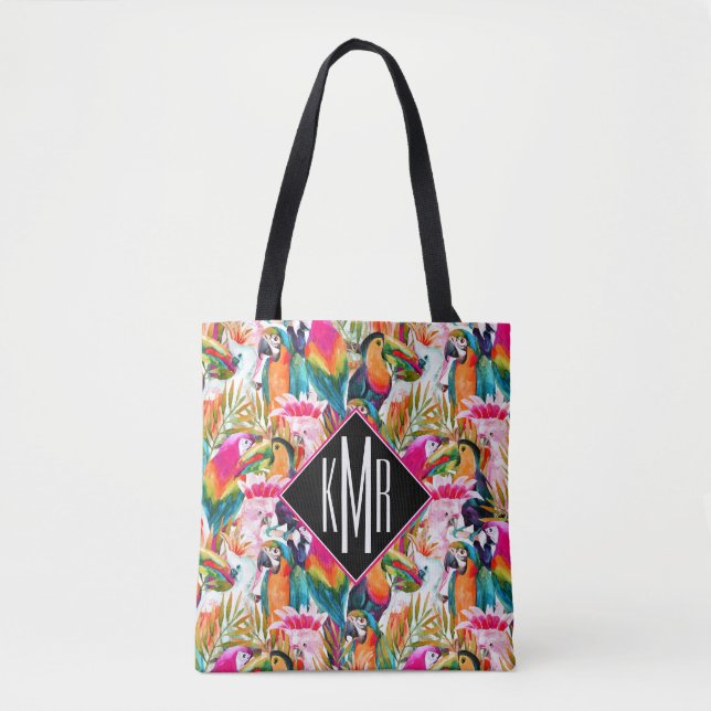Tote Bag Perroquets et monogramme des palmettes | (Devant)