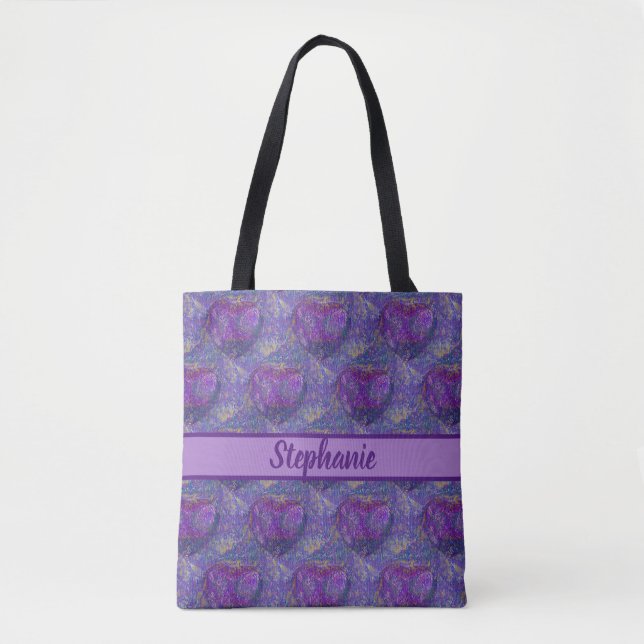 Tote Bag Personalisé au coeur pourpre (Devant)