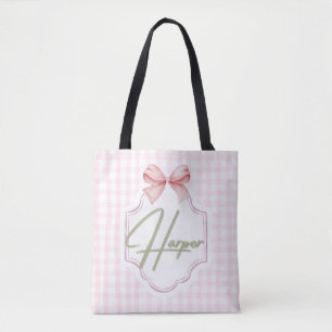 Tote Bag Personalisé Harper Baby Girl Nursery Bow&En vichy