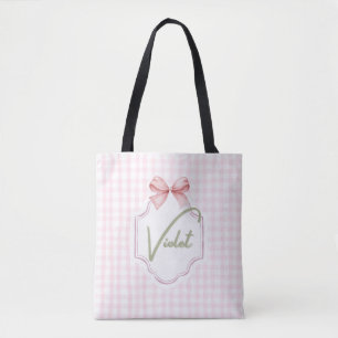 Tote Bag Personalisé Violet Baby Girl Nursery Bow&En vichy