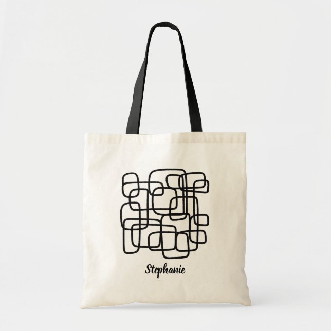 Tote Bag Personalised Custom Name Abstract Line Art (Devant)