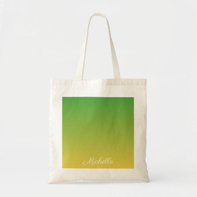 Tote Bag Personalised green and yellow ombre (Devant)