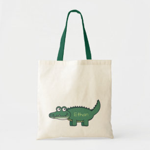 Tote Bag Personalised Green Cartoon Alligator