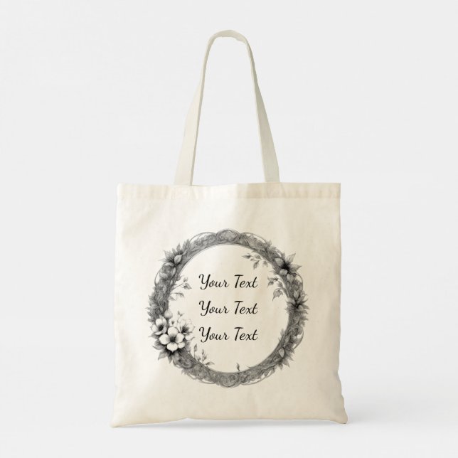Tote Bag Personalized Antique Floral Sketch Tote (Dos)