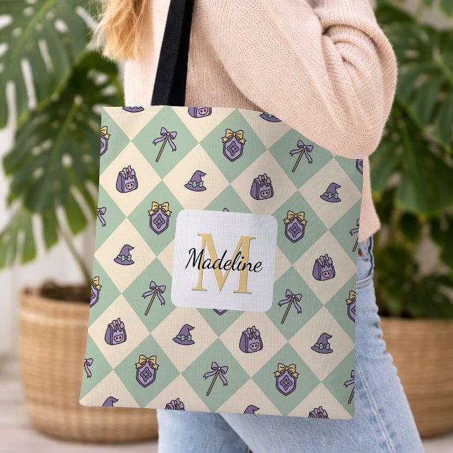 Tote Bag Personalized Bookish Girl Academy Wizard Green (Créateur téléchargé)