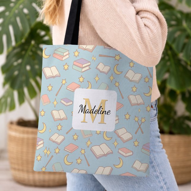 Tote Bag Personalized Bookish Girl Cute Magic Name Blue (Créateur téléchargé)