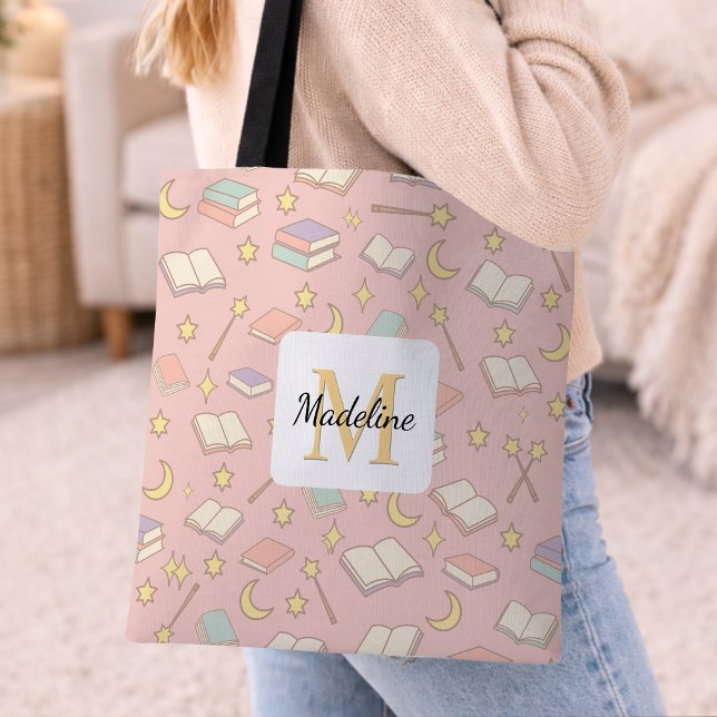 Tote Bag Personalized Bookish Girl Cute Magic Name Pink (Créateur téléchargé)
