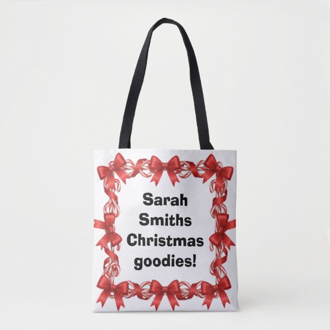 Tote Bag Personalized Cute Candy Canes & Ribbons -  (Devant)