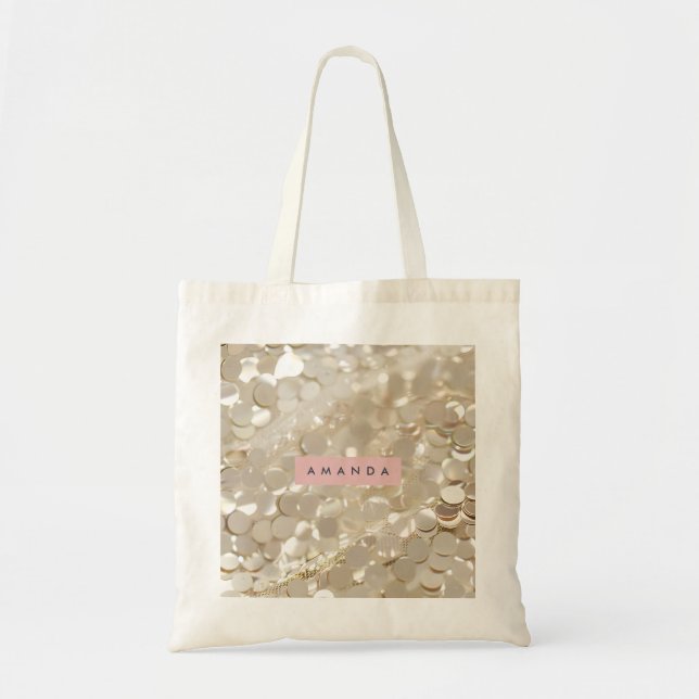 Tote Bag Personalized Elegant Gold Sequin Glam (Devant)