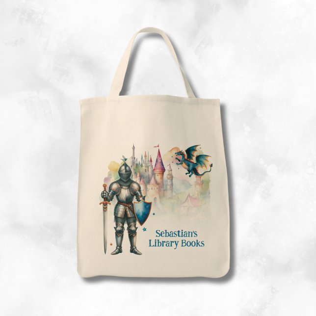 Tote Bag Personalized Fairy Tale Knight Library Book (Créateur téléchargé)