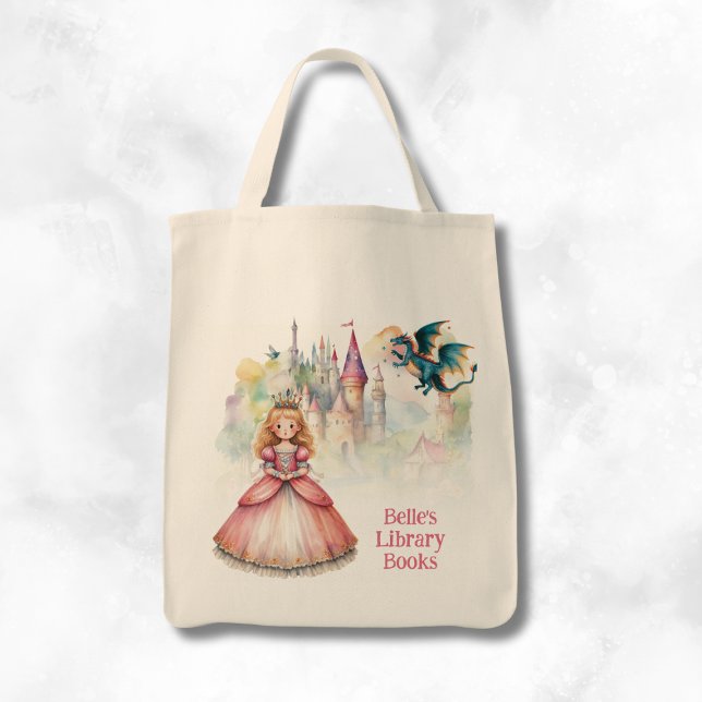 Tote Bag Personalized Fairy Tale Princess Dragon Library (Créateur téléchargé)