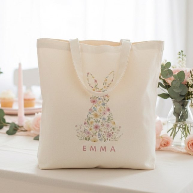Tote Bag Personalized Floral Easter Bunny  Custom (Créateur téléchargé)