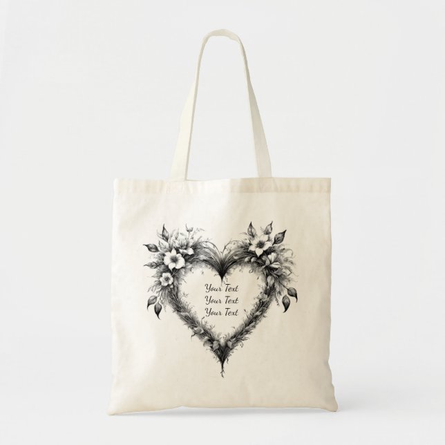Tote Bag Personalized Floral Heart Wedding Tote (Devant)