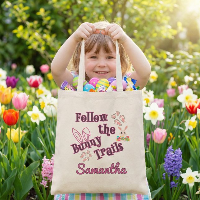 Tote Bag Personalized Follow the Bunny Trails Easter (Créateur téléchargé)