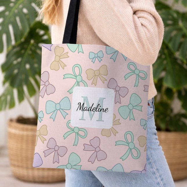 Tote Bag Personalized Girl Cute Bow Name Pastel Pink (Créateur téléchargé)