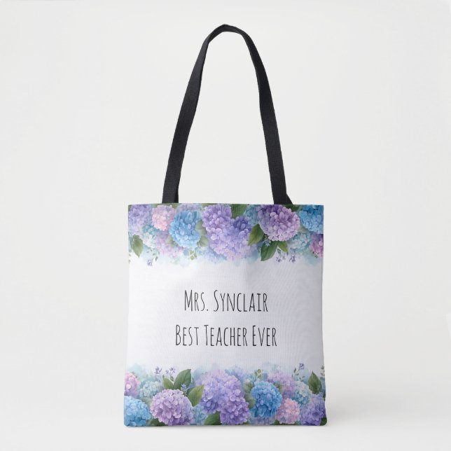Tote Bag Personalized Hydrangea Teacher Thank You (Devant)