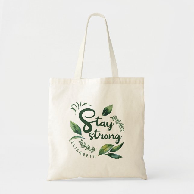 Tote Bag Personalized Inspirational Quote with Green Leaves (Devant)