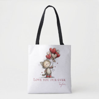 Tote Bag Personalized Love You Fur-Ever Cat & Balloons