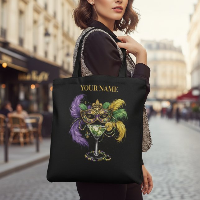 Tote Bag Personalized Mardi Gras Masquerade Mask & Martini  (Créateur téléchargé)