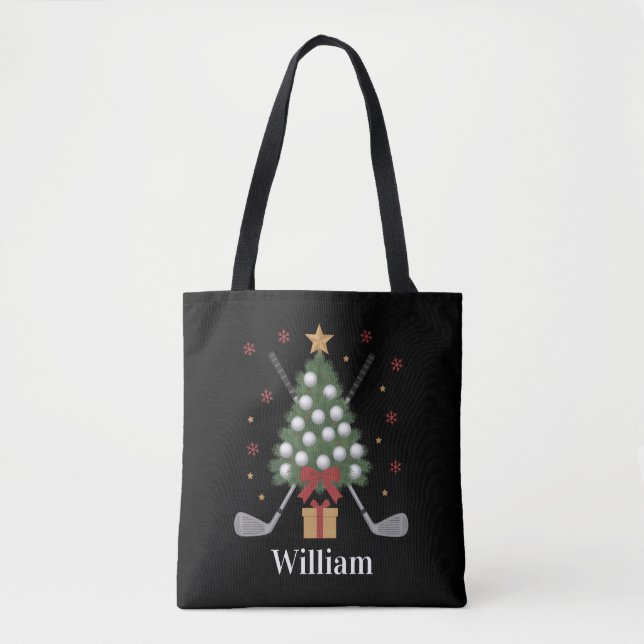 Tote Bag Personalized Name Golf Tree Equipment Christmas  (Devant)