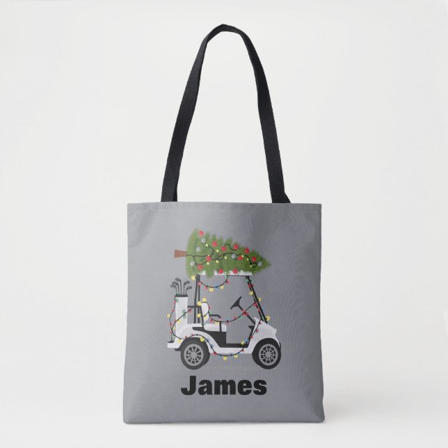 Tote Bag Personalized Name Golfer Christmas Golf Cart Xmas  (Devant)