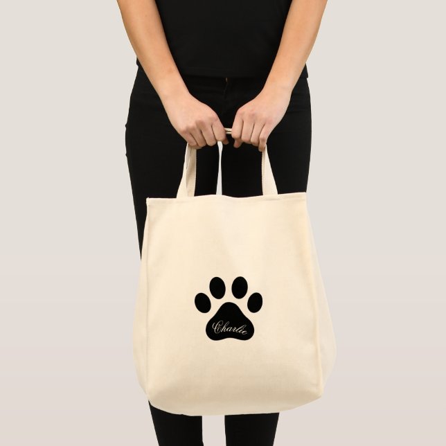 Tote Bag Personalized Name Paw Print Reusable Grocery (Devant (produit))