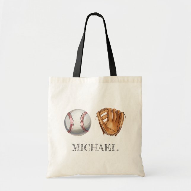 Tote Bag Personalized Name  Watercolor baseball gloves      (Devant)