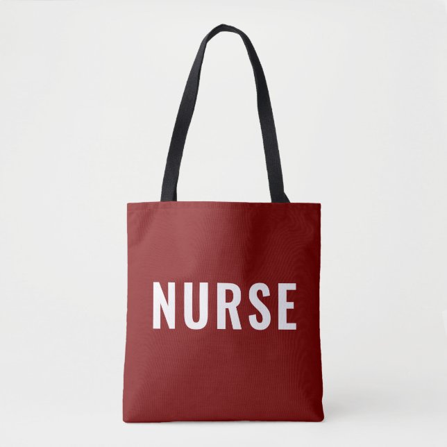 Tote Bag Personalized NURSE Text Statement Deep Red (Devant)