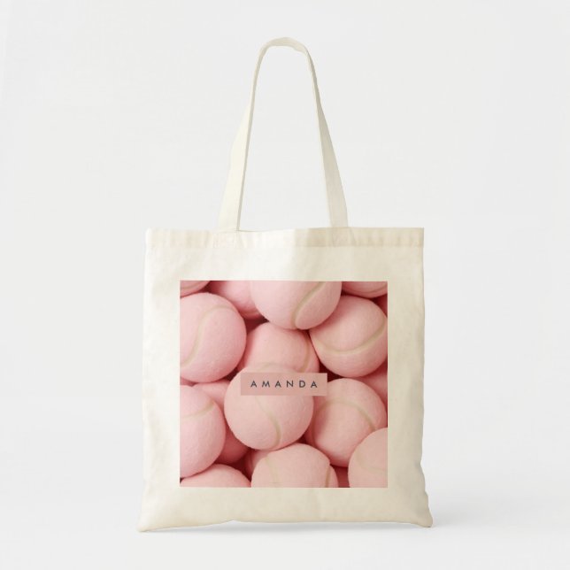 Tote Bag Personalized Pastel Chic Pink Tennis Ball  (Devant)