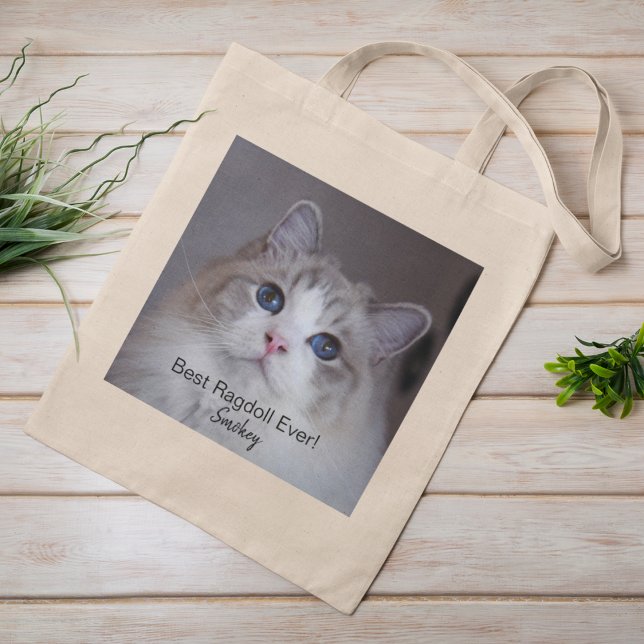 Tote Bag Personalized Pet Photo Best Ragdoll Cat Ever Tote (Personalize with your photo, text and pet name.)