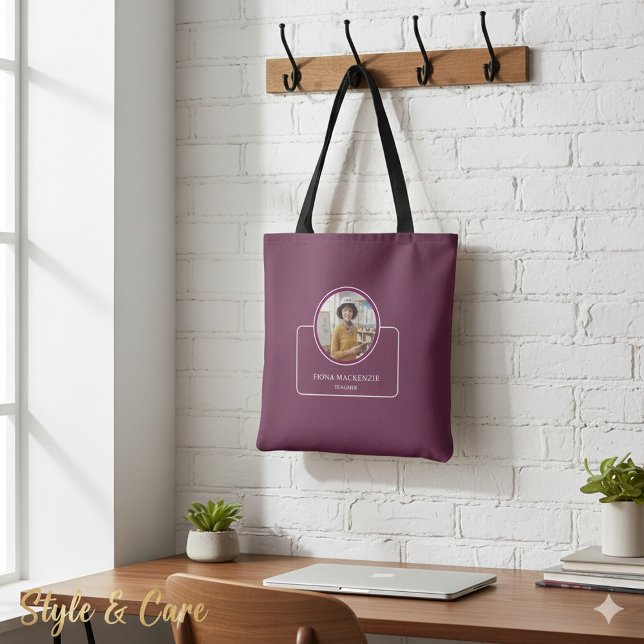 Tote Bag Personalized Photo and Name with Title Burgundy (Personalized Photo and Name with Title Burgundy Tote Bag)
