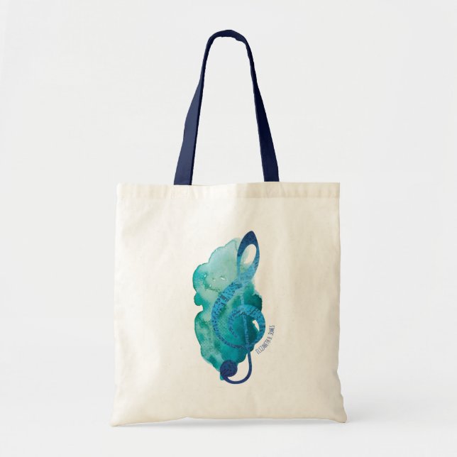 Tote Bag Personalized Pretty Teal Treble Clef Music (Devant)