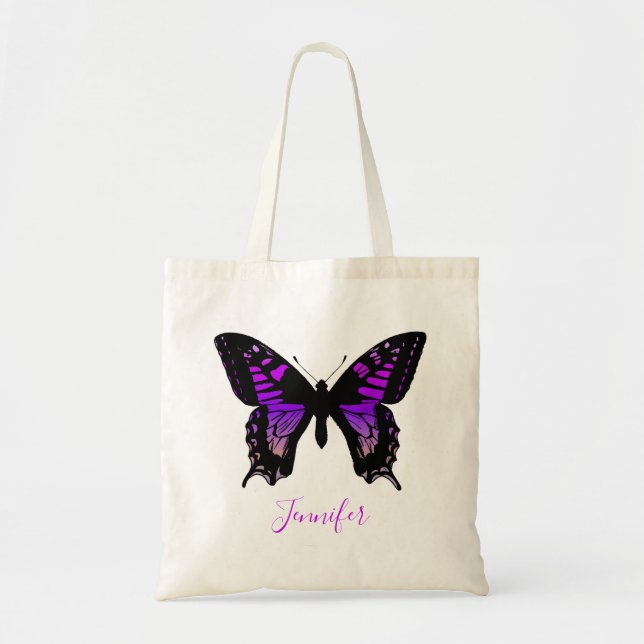 Tote Bag Personalized Purple Ombre Wing Butterfly (Devant)