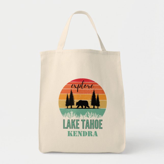 Tote Bag Personalized Retro Lake Tahoe California Bear  (Devant)