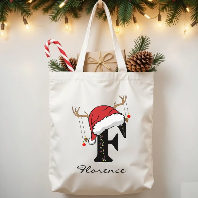 Tote Bag Personalized Santa Claus Bag for Mom or Friends (Christmas gift for teachers, Christmas gift for coworkers, personalized Santa tote bag for women,)