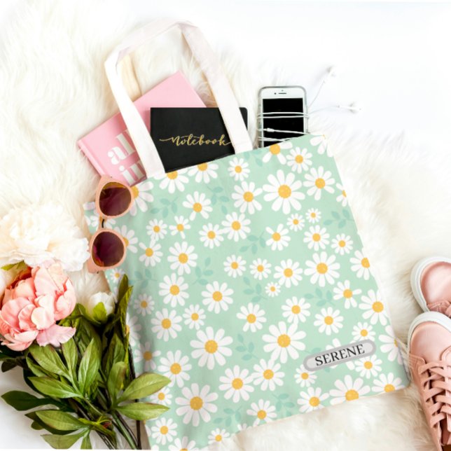 Tote Bag Personalized Serene Daisy Floral (Créateur téléchargé)
