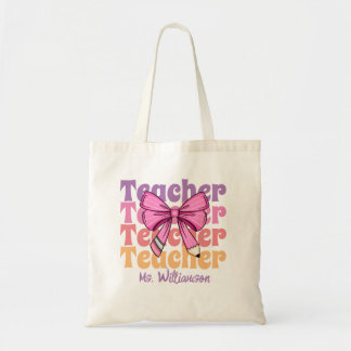 Tote Bag Personalized Teacher Pink Coquette Bow