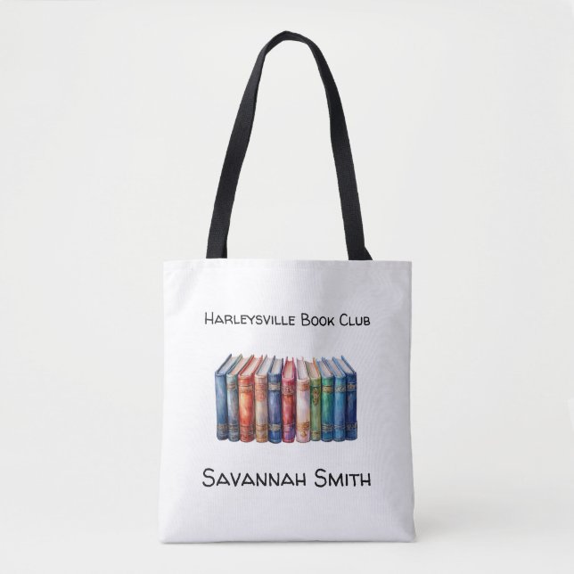 Tote Bag Personalized with Name Book Club with Books (Devant)