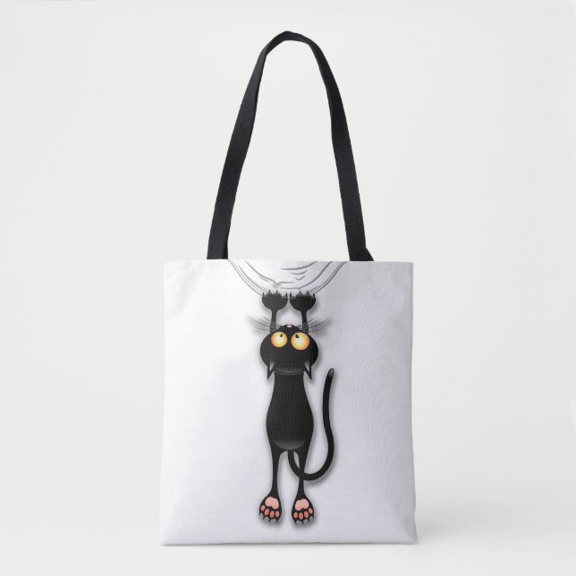 Tote Bag Personnage de chat drôle grattant le tissu (Devant)